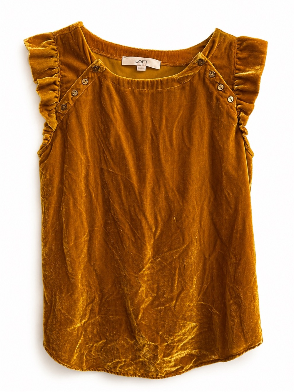 LOFT Velvet Ruffle Cap Sleeve Shell in Mustard Gold